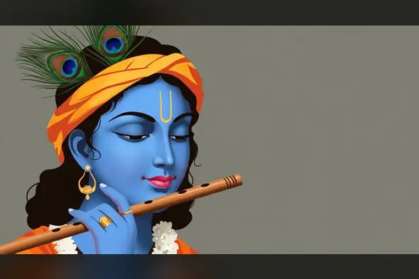 Minimal Lord Krishna Playing Flute – Vector Style Devotional Portrait