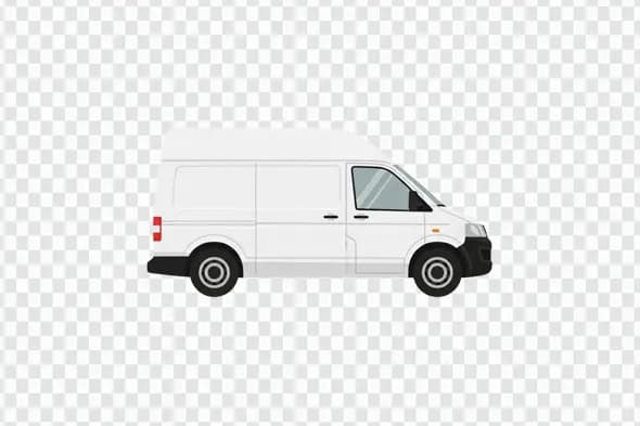 White Commercial Cargo Delivery Van Side View Clipart PNG