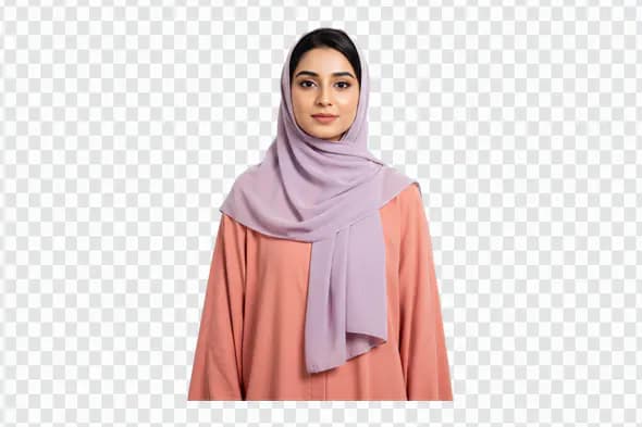 Confident Muslim Woman in Coral Abaya PNG