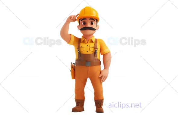 3D Construction Worker Character with Tools