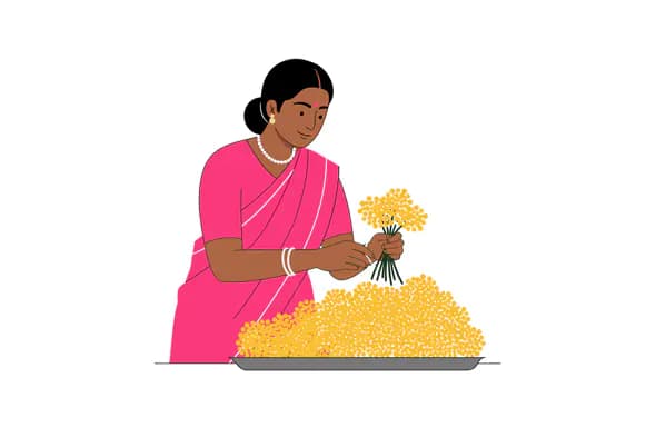 Indian Flower Vendor Vector Illustration