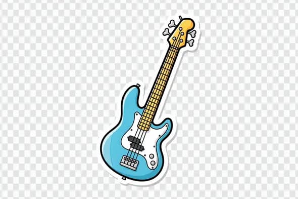 Blue Electric Bass Guitar Cartoon Sticker Style PNG