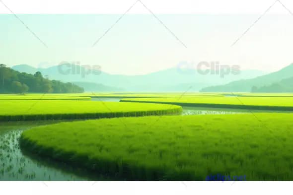 Lush Green Paddy Fields in a Serene Landscape