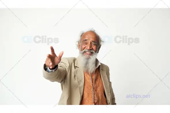 Smiling Elderly Man Pointing Forward