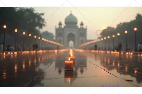 Candlelit Pathway to the Taj Mahal at Dusk