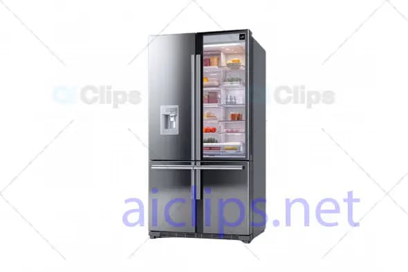 3D Modern French Door Refrigerator with Interior View