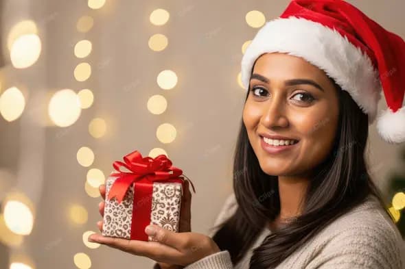 Radiant Woman Celebrating the Festive Season