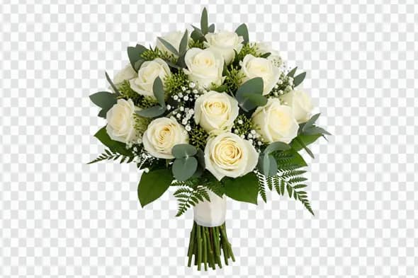 Elegant White Rose Wedding Bouquet with Greenery PNG