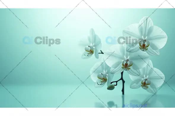 White Orchid Blossoms on Reflective Turquoise Surface