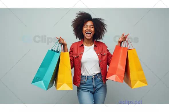 Happy Woman Holding Colorful Shopping Bags