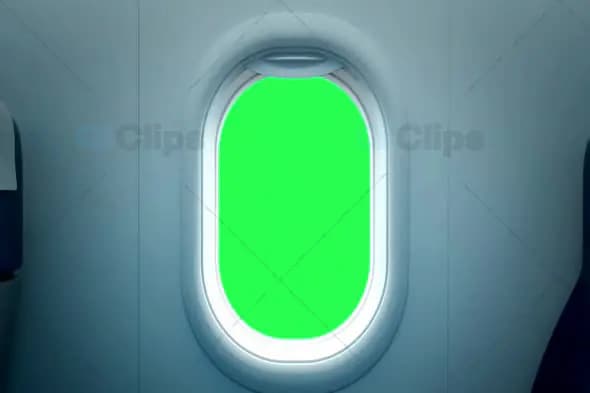 Airplane Window View with Green Screen Background