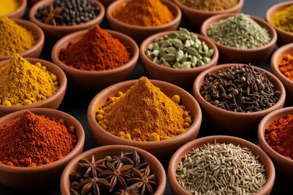 Assorted Indian Spices in Clay Bowls – High-Detail Video for Culinary Content