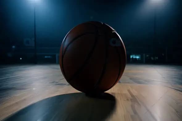 Cinematic Basketball on Court with Dramatic Lighting