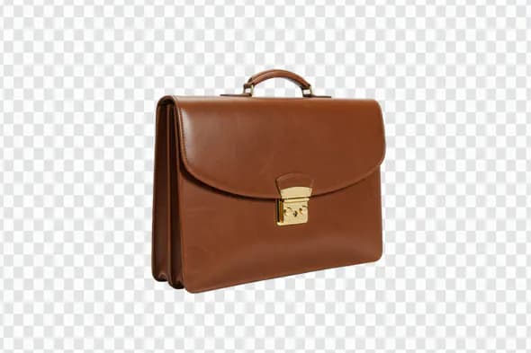 Classic Brown Leather Briefcase with Gold Clasp PNG