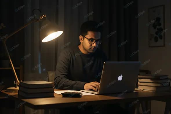 Late Night Man Working on Laptop