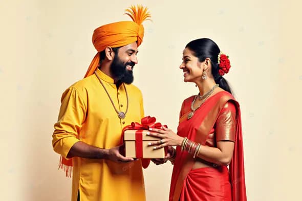 Festive Gift Exchange in Traditional Indian Attire