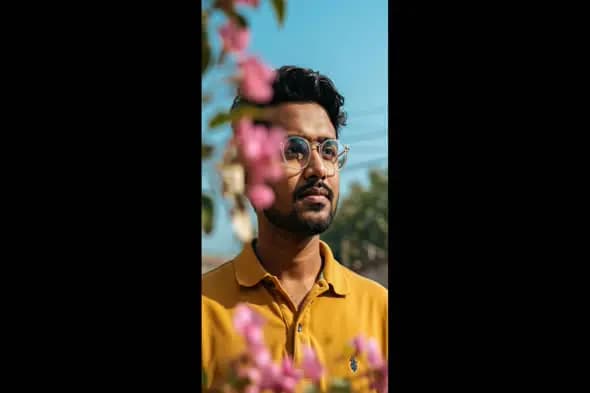 Contemplative Man in Floral Setting