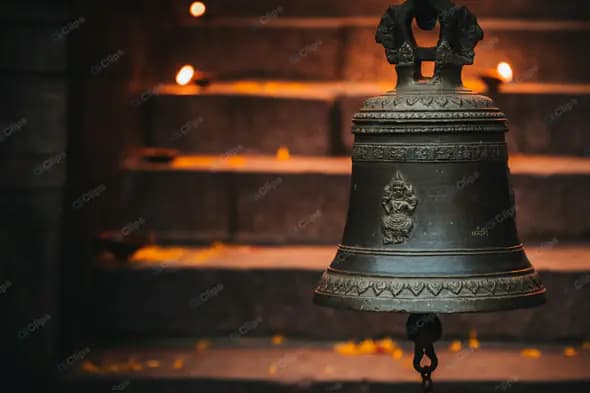 Ornate Temple Bell at Dusk