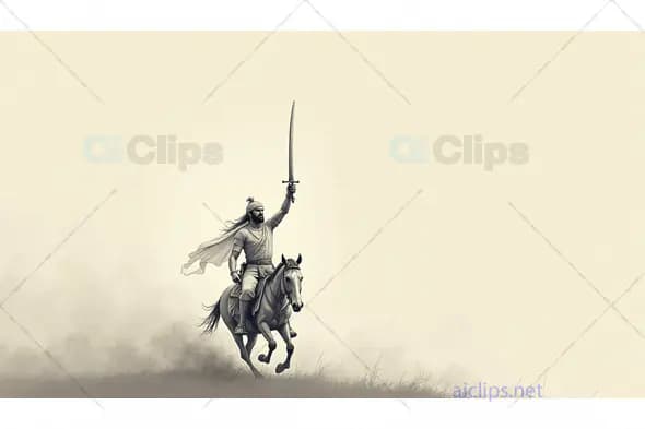 Heroic Warrior on Horseback with Raised Sword