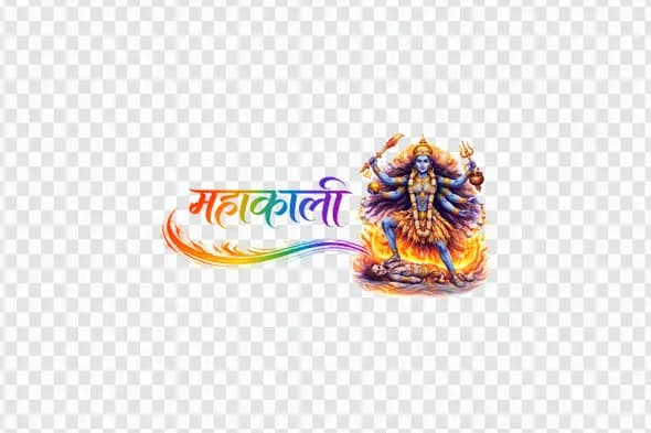 Mahakali Colorful Hindi Calligraphy Goddess Illustration Clipart PNG