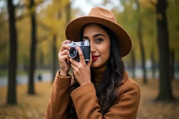 Elegant Photographer in Autumn Park