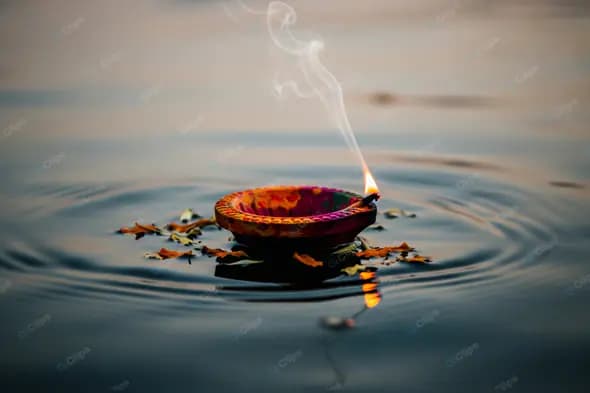 Floating Diya: Serene Spiritual Reflection