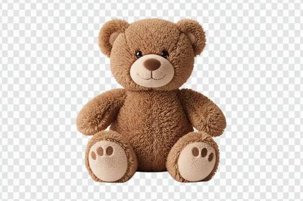 Adorable Fluffy Brown Sitting Teddy Bear Toy PNG Clipart