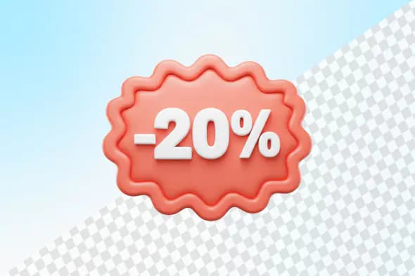 Coral pink wavy discount badge showing twenty percent off