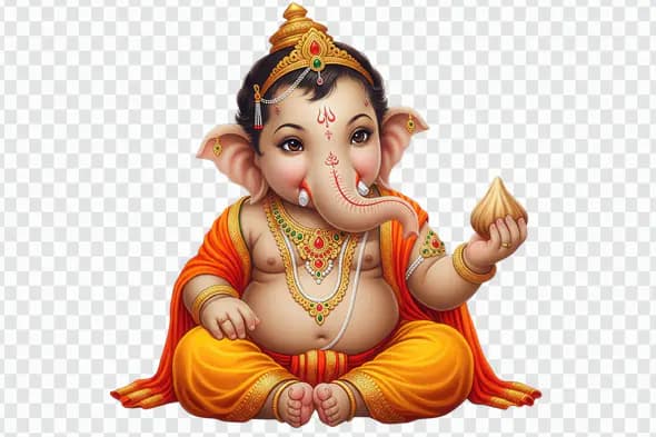 Vibrant Baby Ganesha Holding Modak PNG Clipart