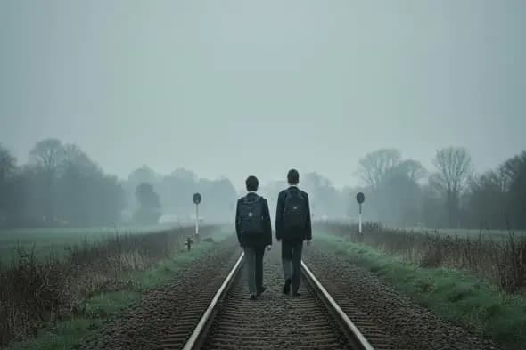 Boys Walking on Railway Tracks