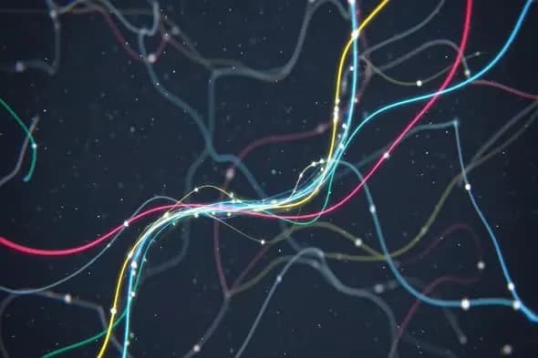 Glowing Abstract Neural Network Lines on Dark Background with Data Particles