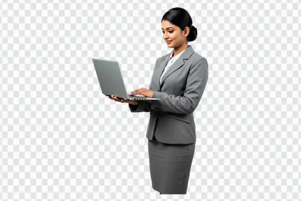 Indian Businesswoman Laptop Professional Attire PNG