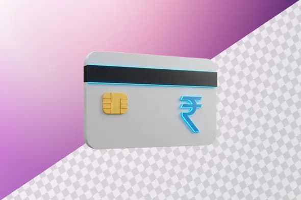 Modern credit card with glowing rupee symbol