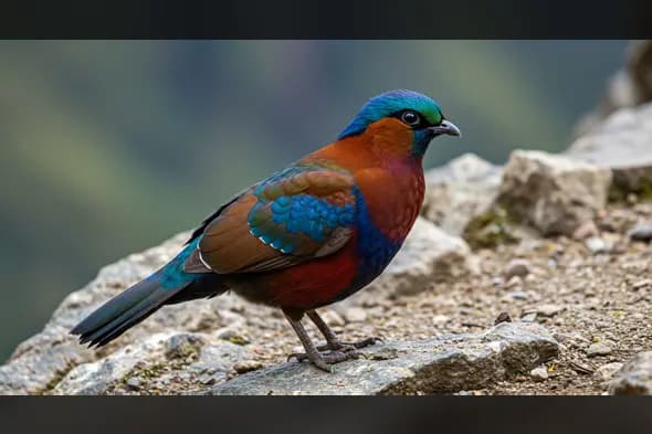 Himalayan Monal Bird Standing on Rocky Terrain – Vibrant Indian Wildlife