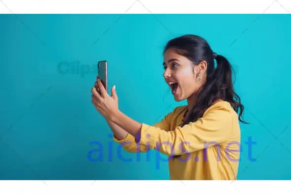 Excited Girl Looking at Smartphone