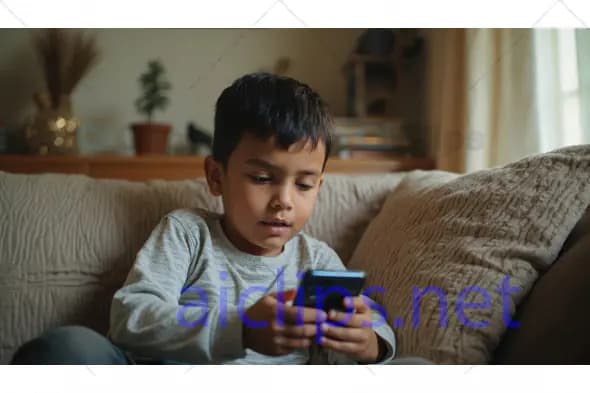 Child Focused on Smartphone at Home
