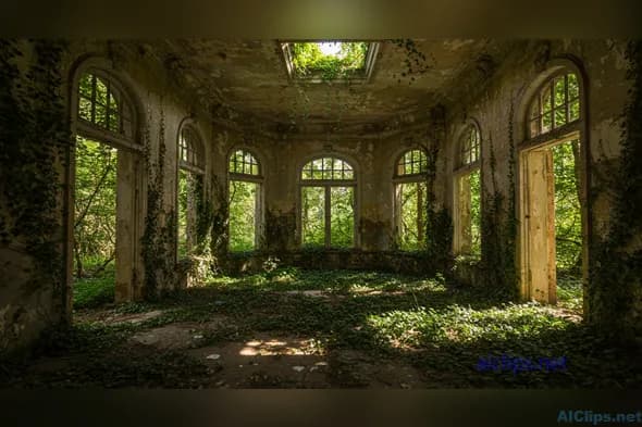 Abandoned Room Surrounded by Lush Greenery