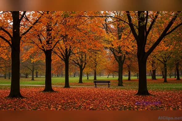 Autumn Park Scenery with Vibrant Orange Foliage