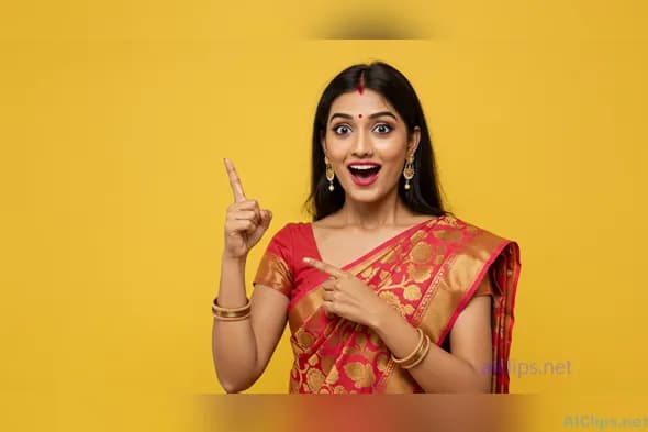 Joyful Indian Woman in Traditional Attire - Commercial Use