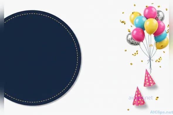 Festive Background with Balloons and Party Hats