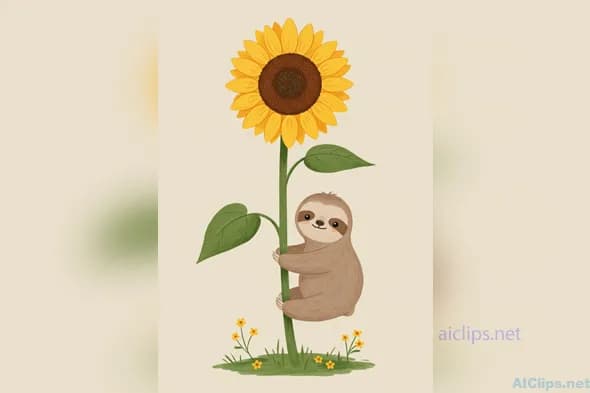 Charming Sloth with Sunflower Illustration