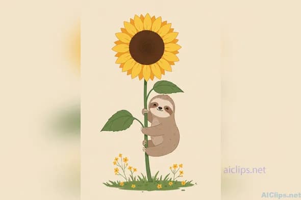 Charming Sloth with Sunflower Illustration for Business