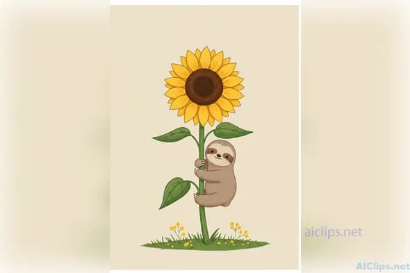 Charming Sloth & Sunflower Illustration for Business Use