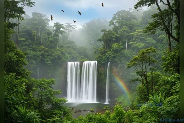 Stunning Waterfall in Lush Tropical Forest