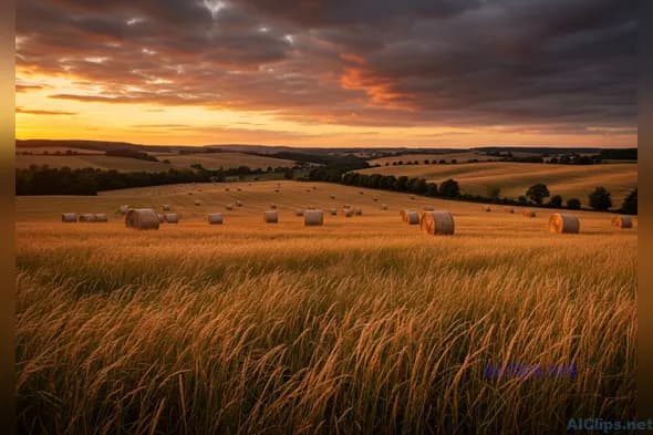 Golden Sunset Over Serene Rural Landscape