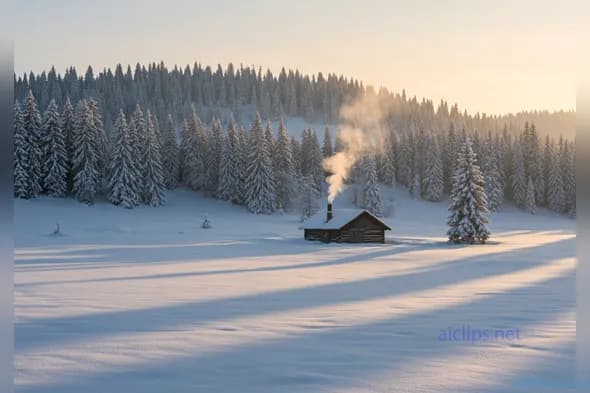 Serene Winter Landscape with Cozy Cabin Retreat