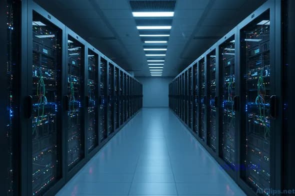 High-Tech Data Center Interior with Servers