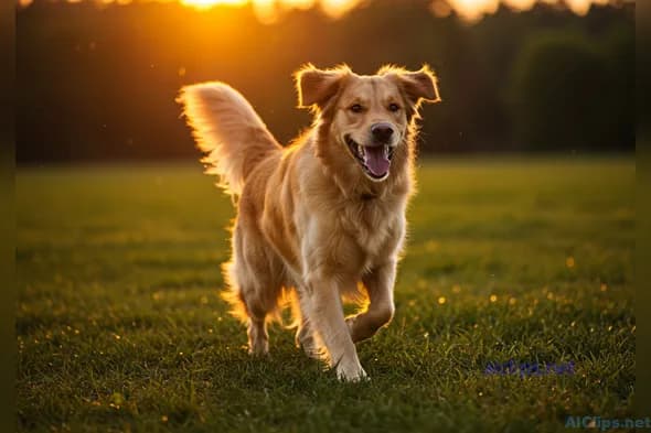 Golden Retriever Running at Sunset - Joyful Pet Moment