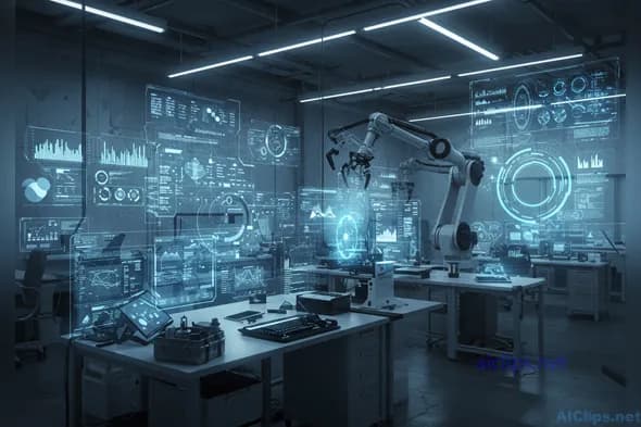 Futuristic Robotics Lab with Holo-Data Visualization