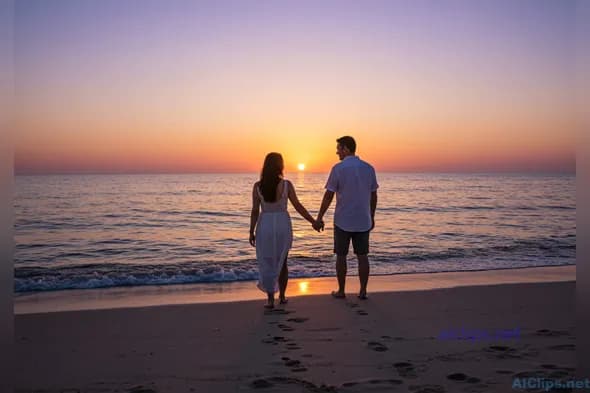 Romantic Sunset Beach Walk for Engagement Promotions